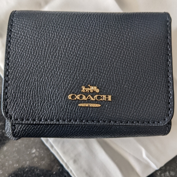 COACH WALLET SMALL TRIFOLD CROSSGRAIN MIDNIGHT BLUE LEATHER WITH COIN POCKET NEW - Picture 3 of 7